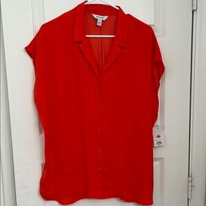 NWT Red- Orange  Down Cap Sleeve Blouse